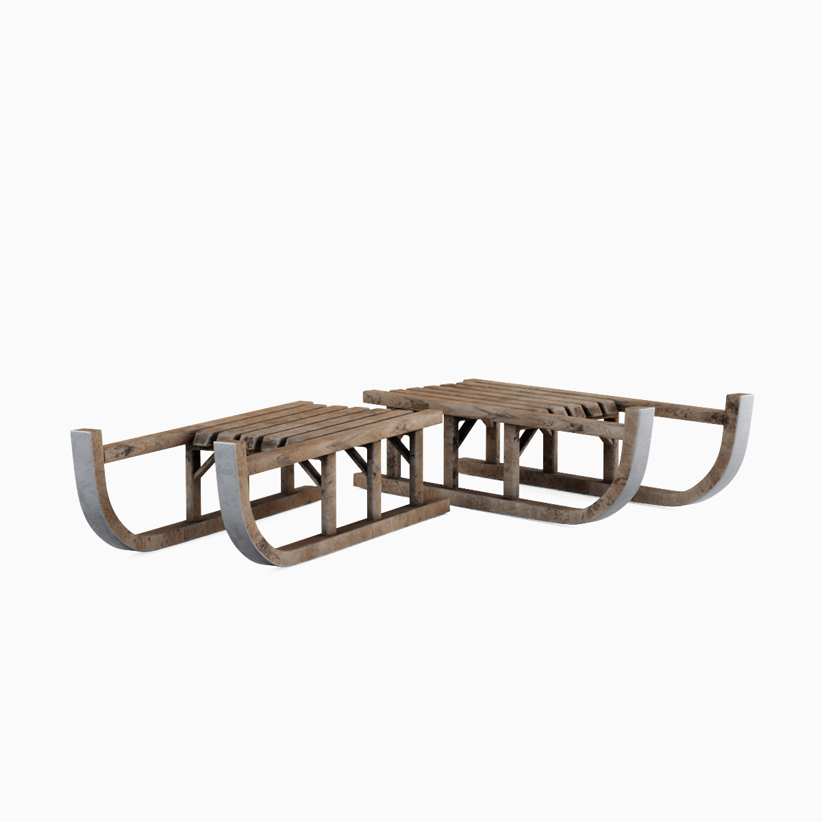 Wooden Snow Sledge Set Low-poly 3D model_14