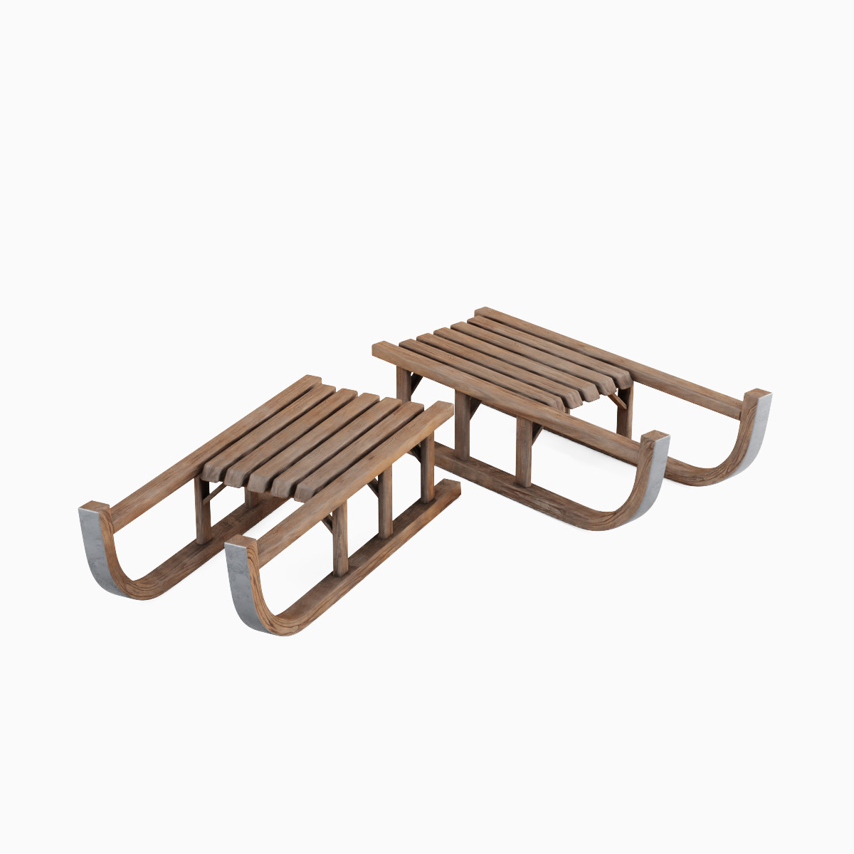 Wooden Snow Sledge Set Low-poly 3D model_11