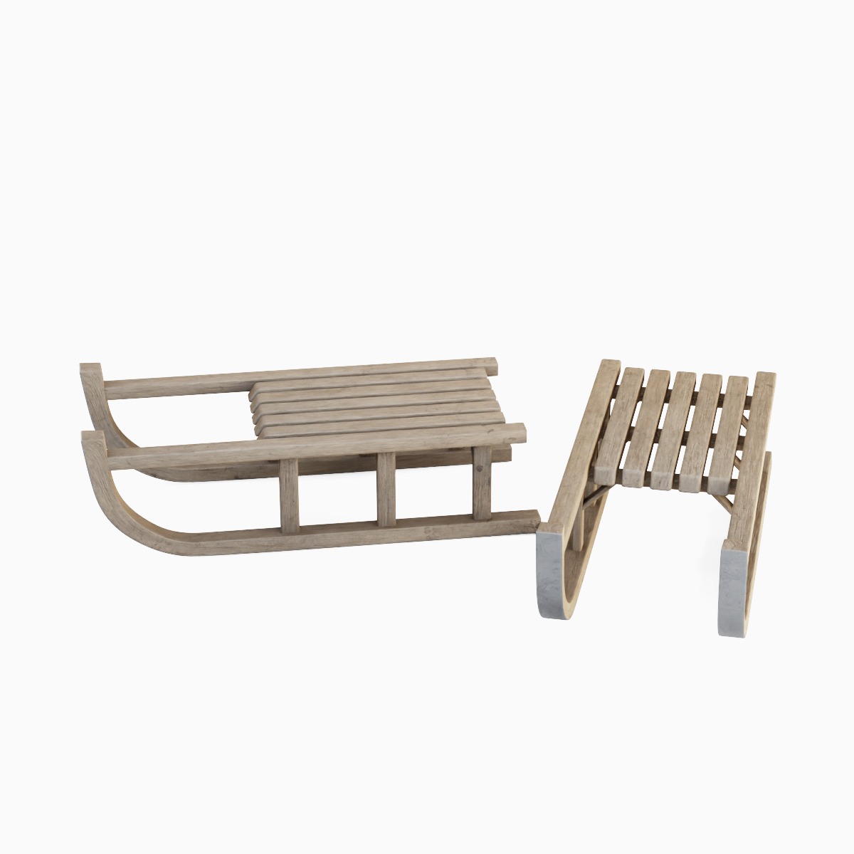 Wooden Snow Sledge Set Low-poly 3D model_4