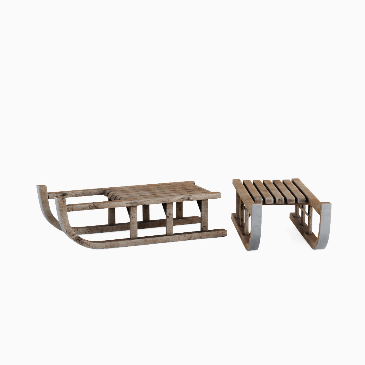 Wooden Snow Sledge Set Low-poly 3D model_13