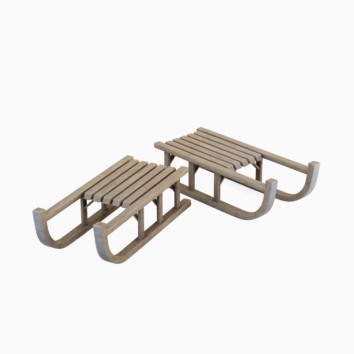 Wooden Snow Sledge Set Low-poly 3D model_5