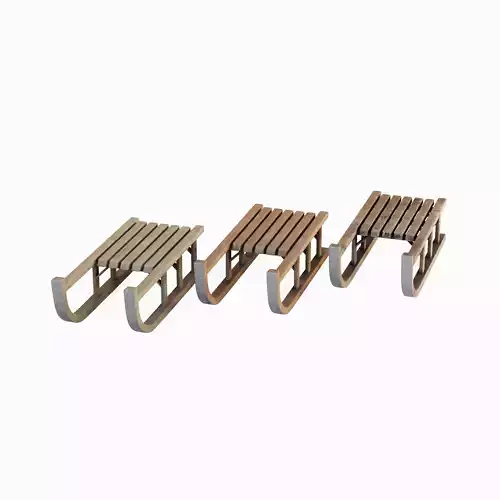 Wooden Snow Sledge Set Low-poly 3D model