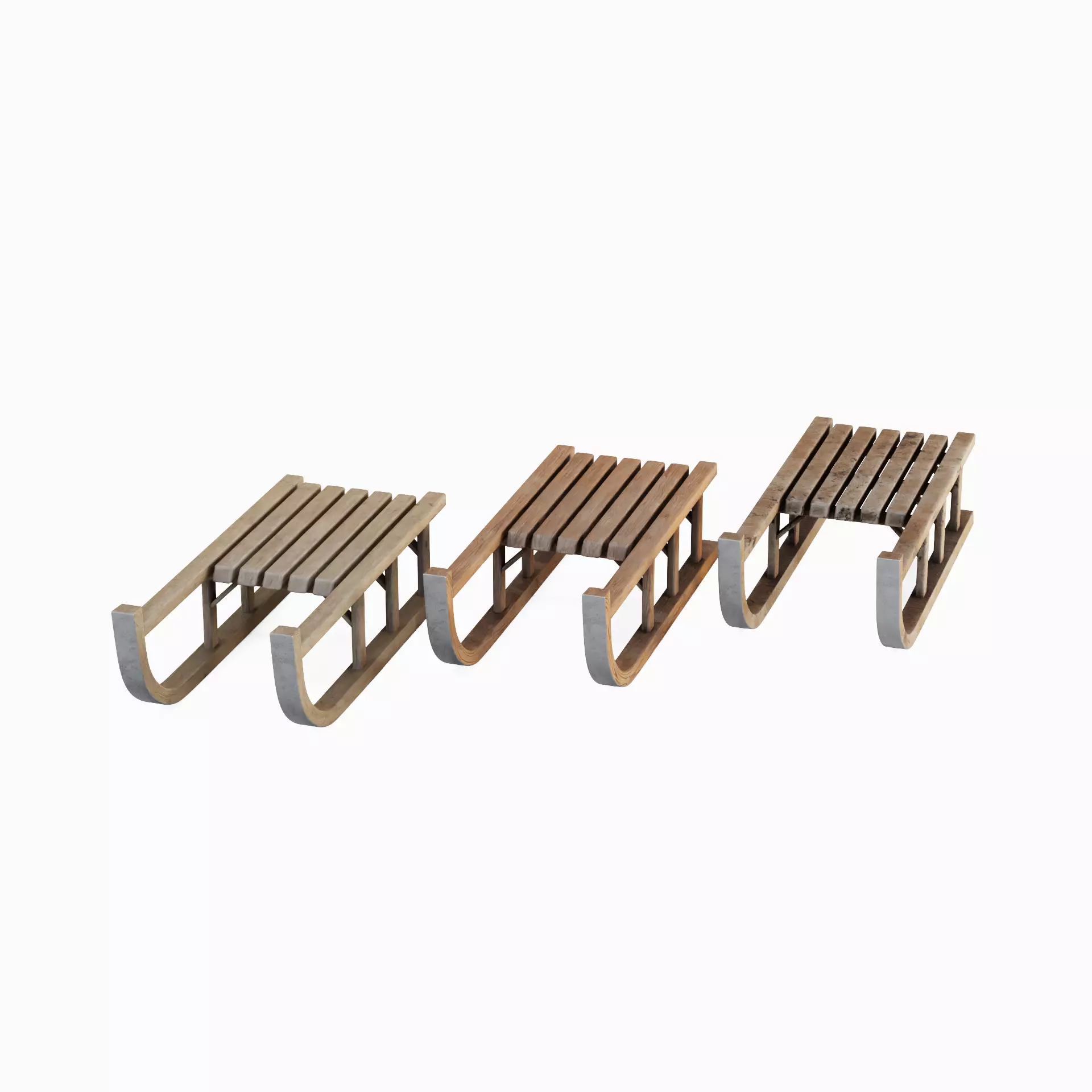 Wooden Snow Sledge Set Low-poly 3D model_0