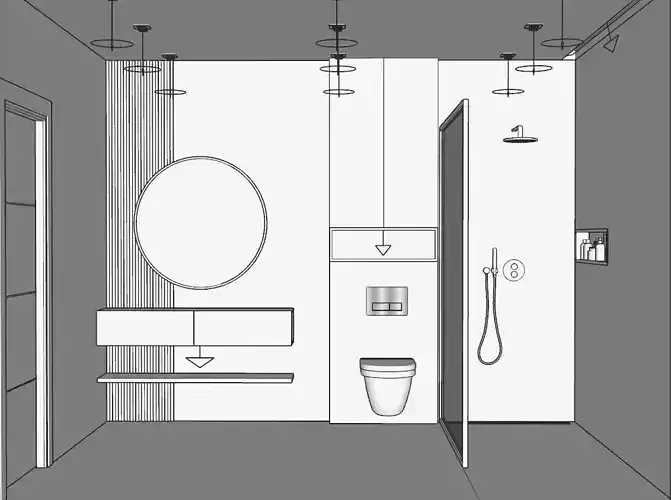 Modern Bathroom Layout  Clean SketchUp Model Untextured