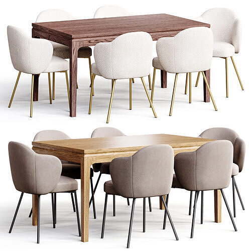 Dining set 04 Groove table and Simone chair 3D model