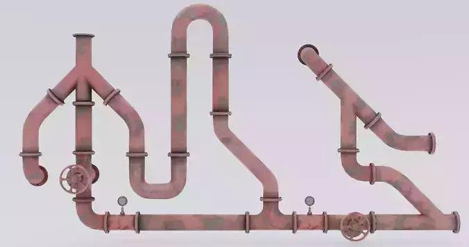 Industrial Pipes - Low Poly - yellow - red - white