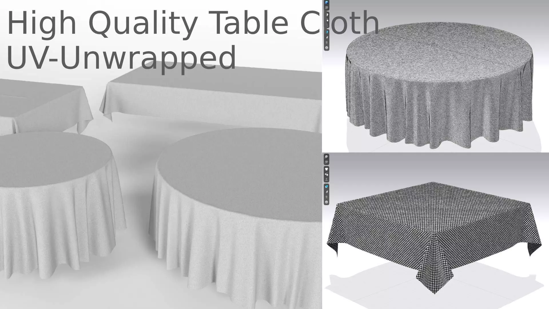 3D Tablecloth Set 4 Cloths 2 Round 2 Rectangular UV Unwrapped 3D model