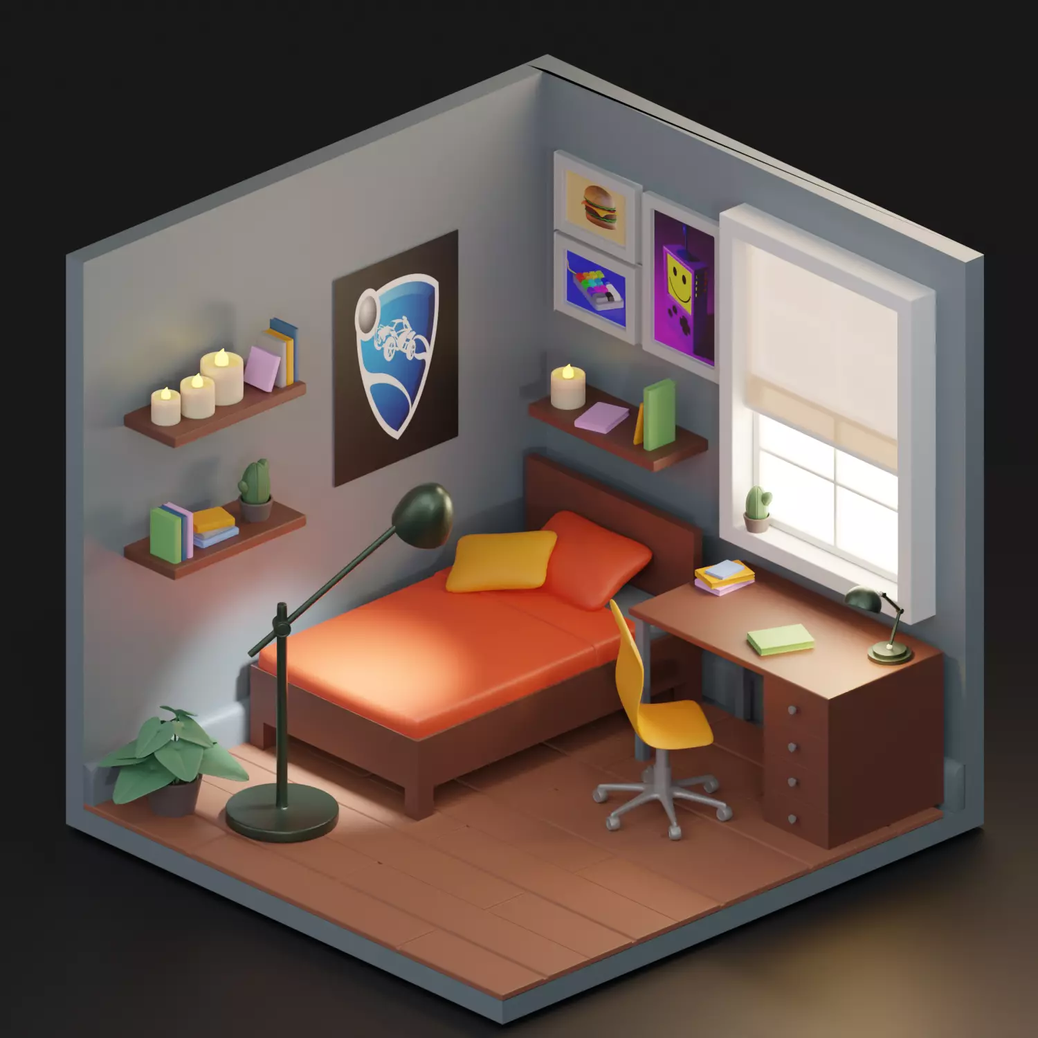 Isometric Room Low-poly 3D model_0