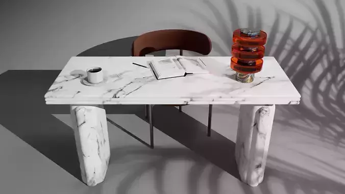 Elegant Marble Office Desk Set with Accessories for Cinema 4d