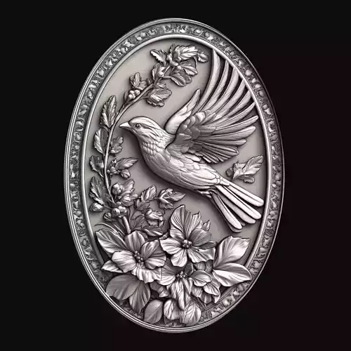 Bird with Floral Elements Relief Sculpture