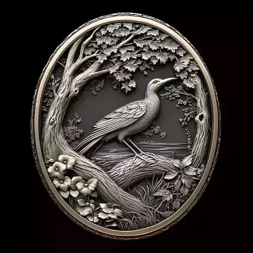 Forest Bird Scene Relief Sculpture