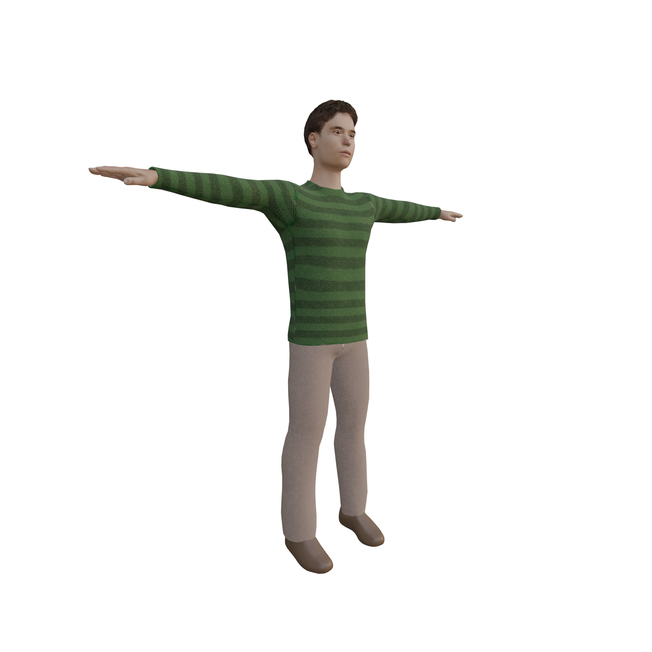 Male Character in Green Striped Shirt with Khaki Pants 3D model_6