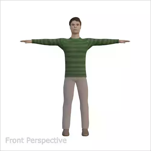 Male Character in Green Striped Shirt with Khaki Pants 3D model