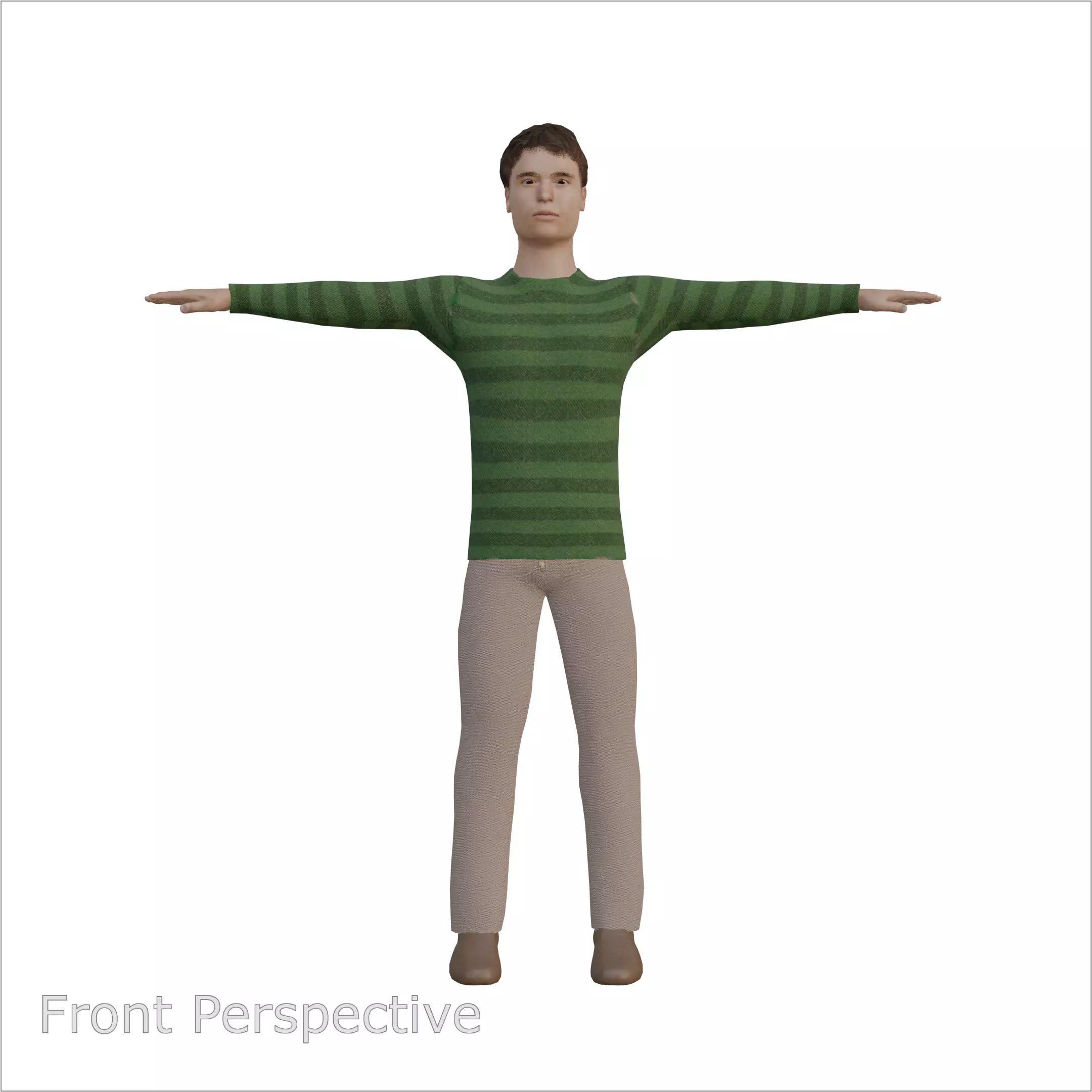 Male Character in Green Striped Shirt with Khaki Pants 3D model_0
