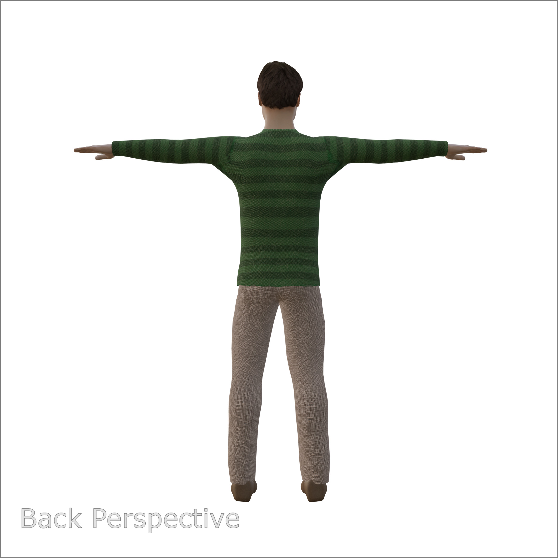 Male Character in Green Striped Shirt with Khaki Pants 3D model_1