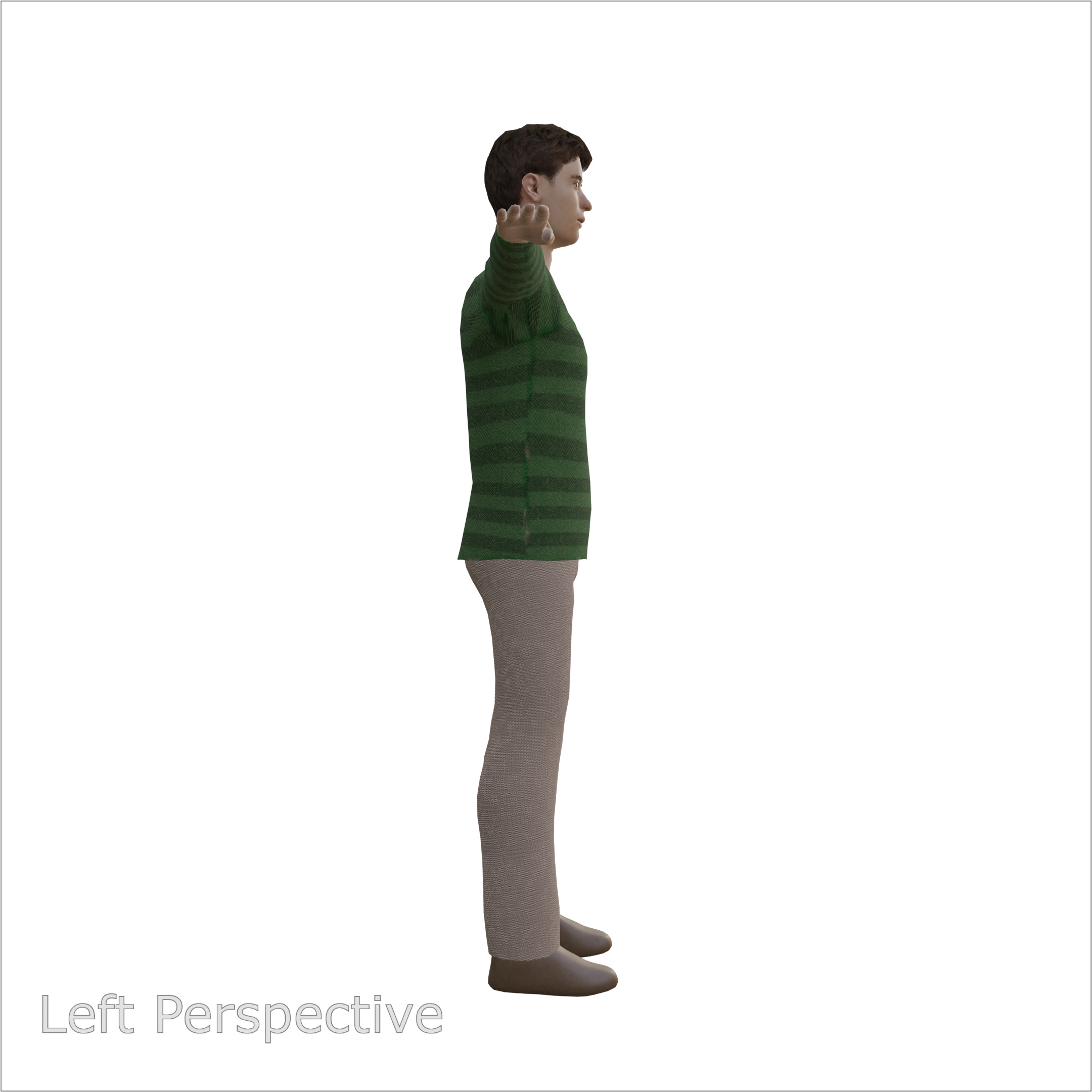 Male Character in Green Striped Shirt with Khaki Pants 3D model_2