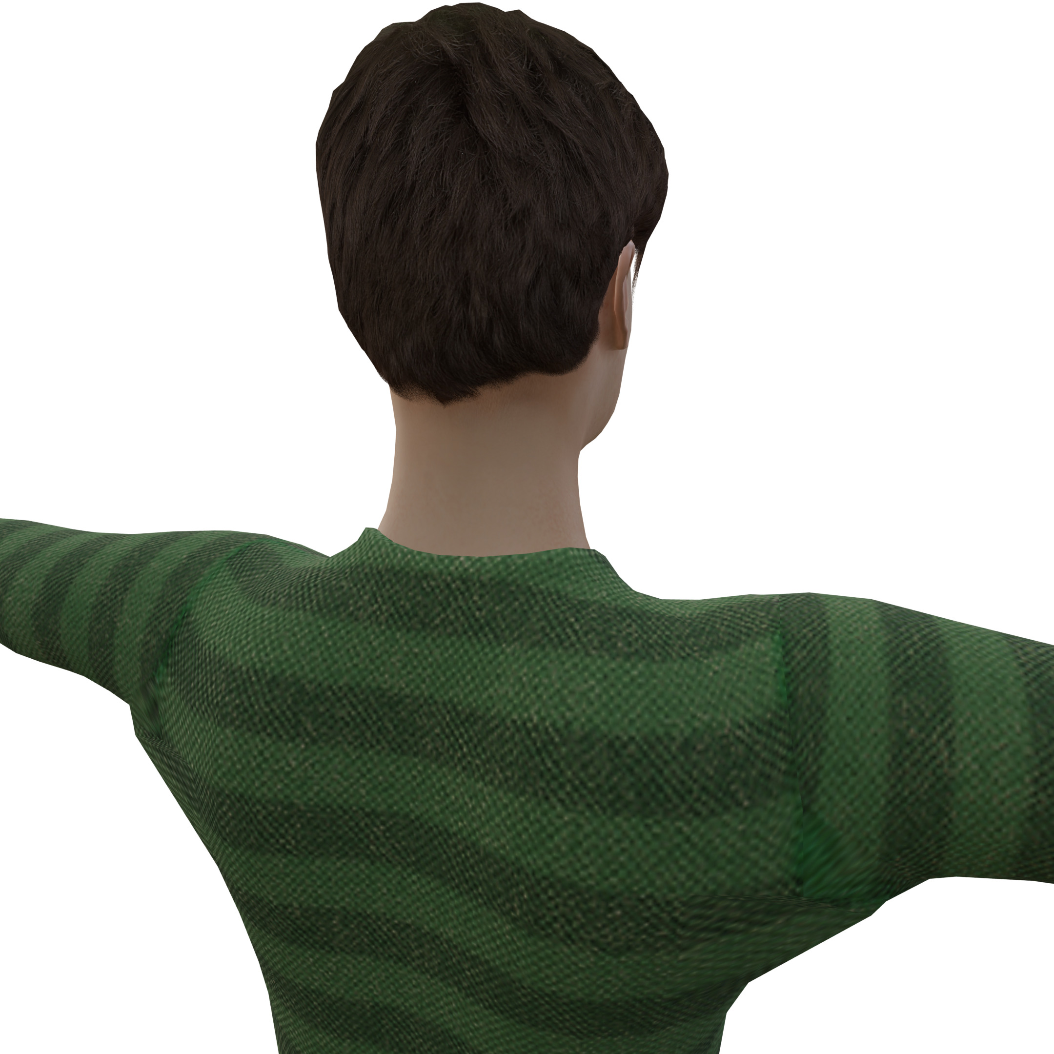 Male Character in Green Striped Shirt with Khaki Pants 3D model_8