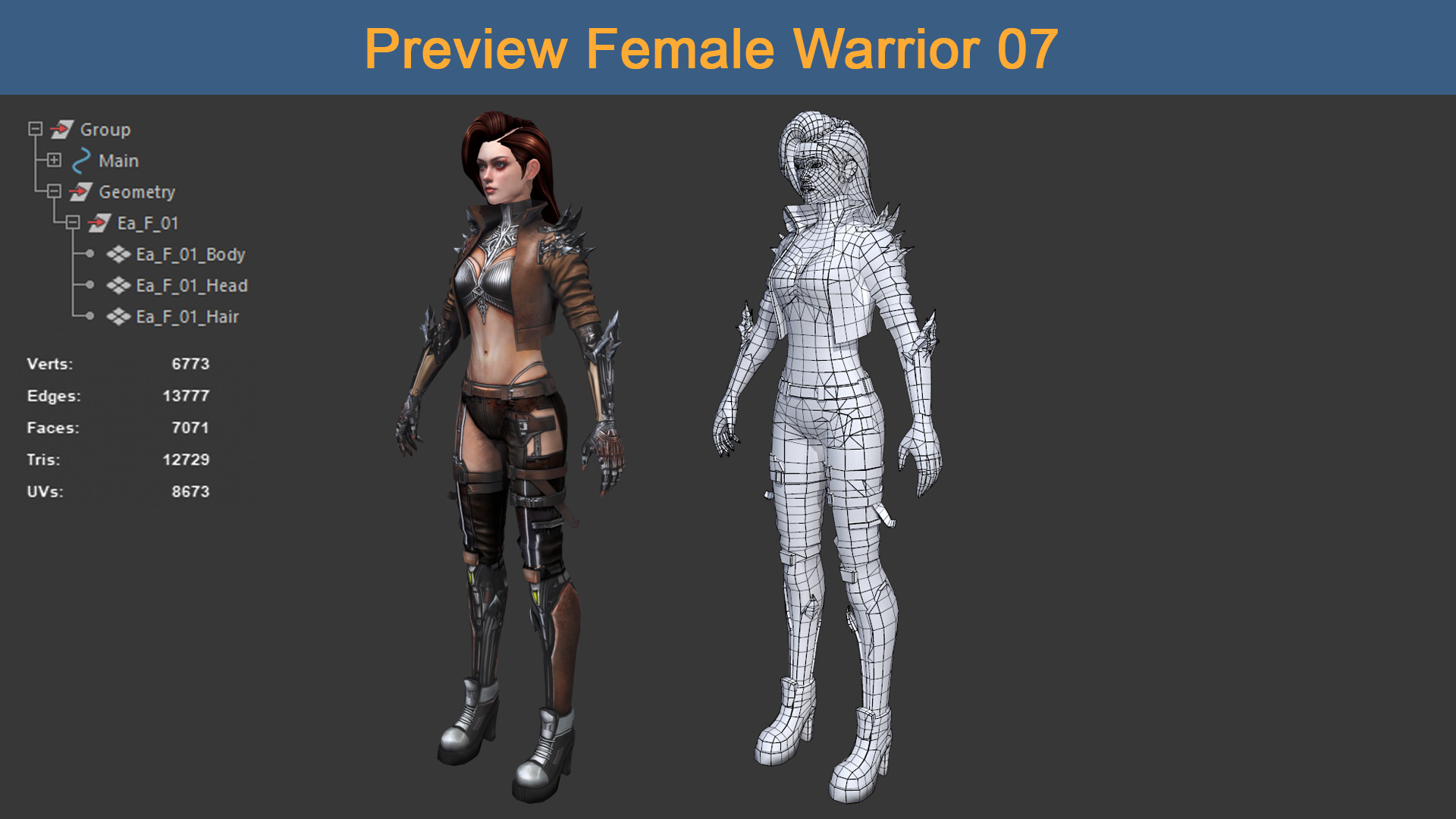 Character Female Warriors 07 - Ready for game Low-poly 3D model_8