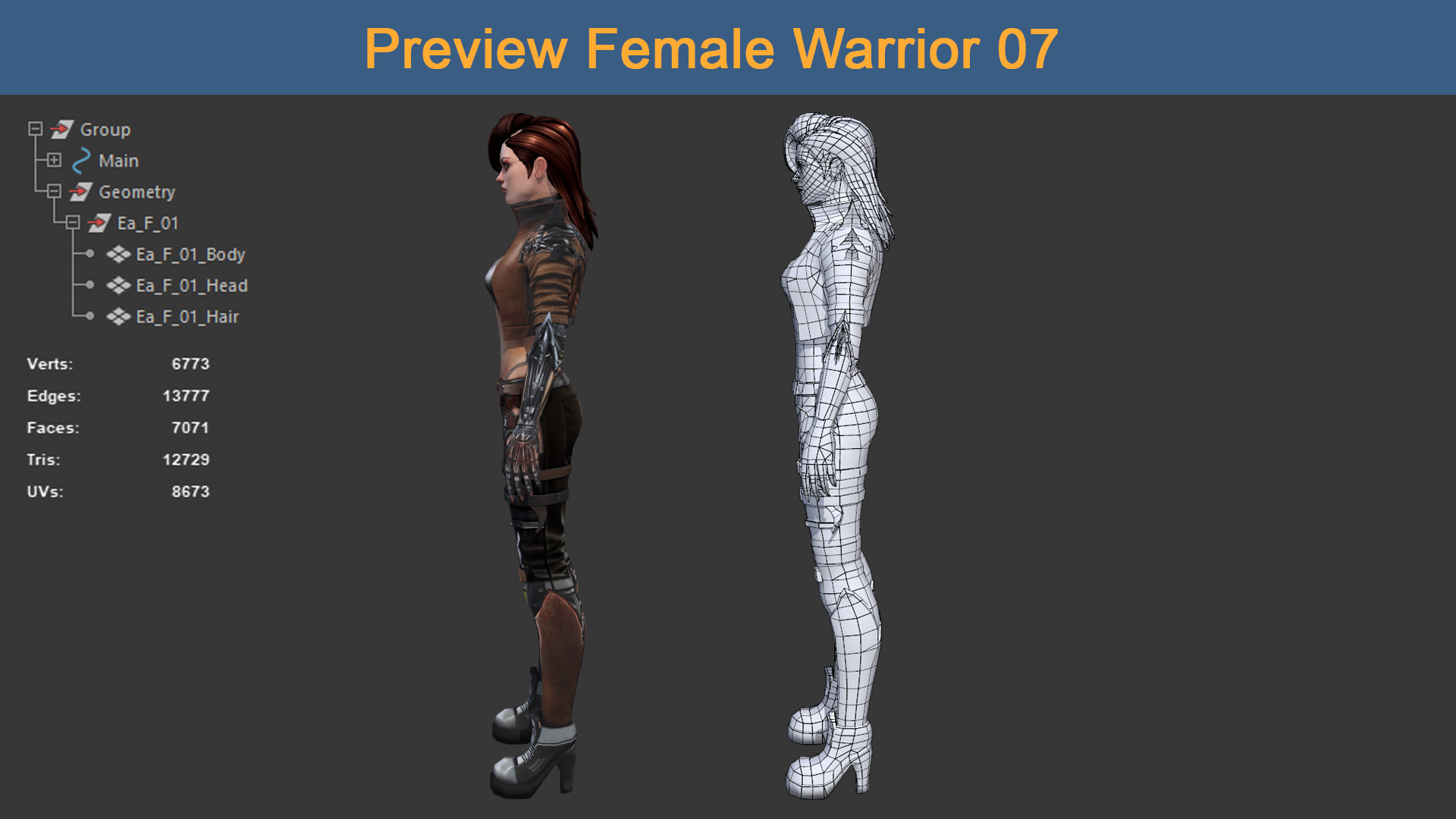 Character Female Warriors 07 - Ready for game Low-poly 3D model_7