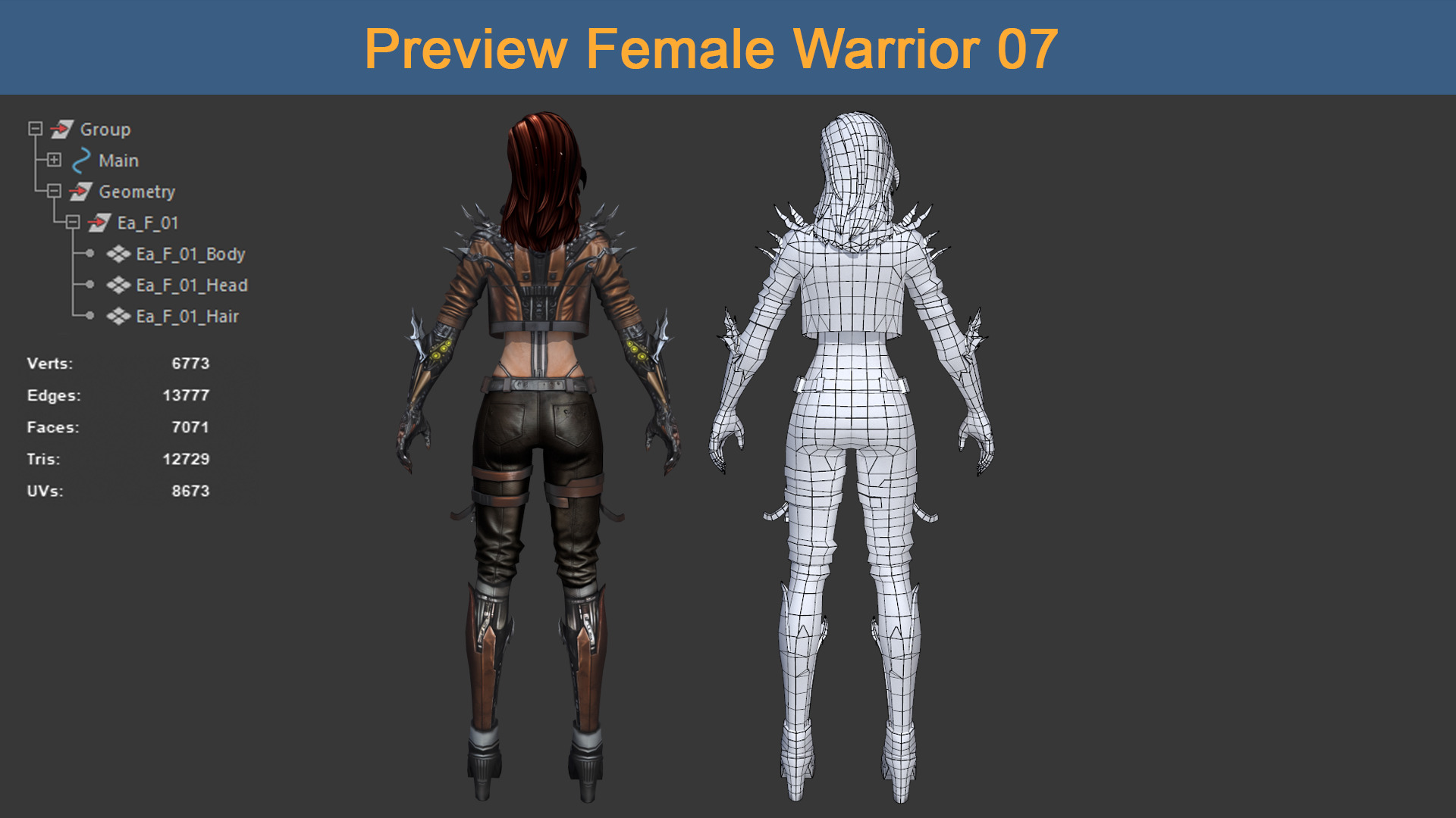 Character Female Warriors 07 - Ready for game Low-poly 3D model_6