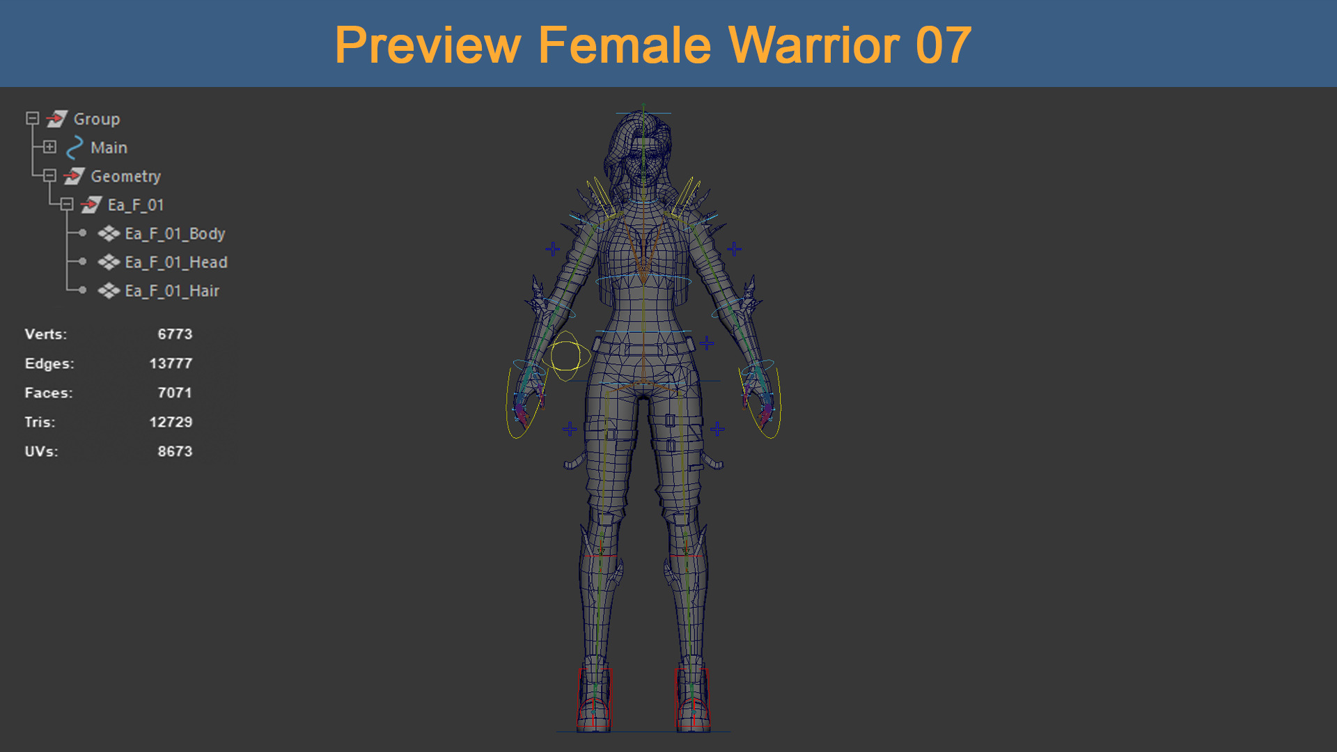 Character Female Warriors 07 - Ready for game Low-poly 3D model_2