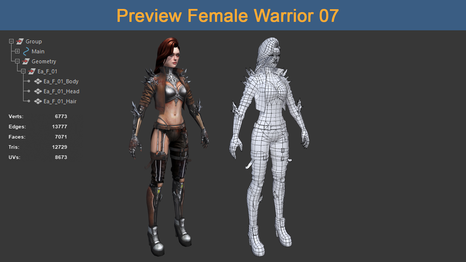 Character Female Warriors 07 - Ready for game Low-poly 3D model_4