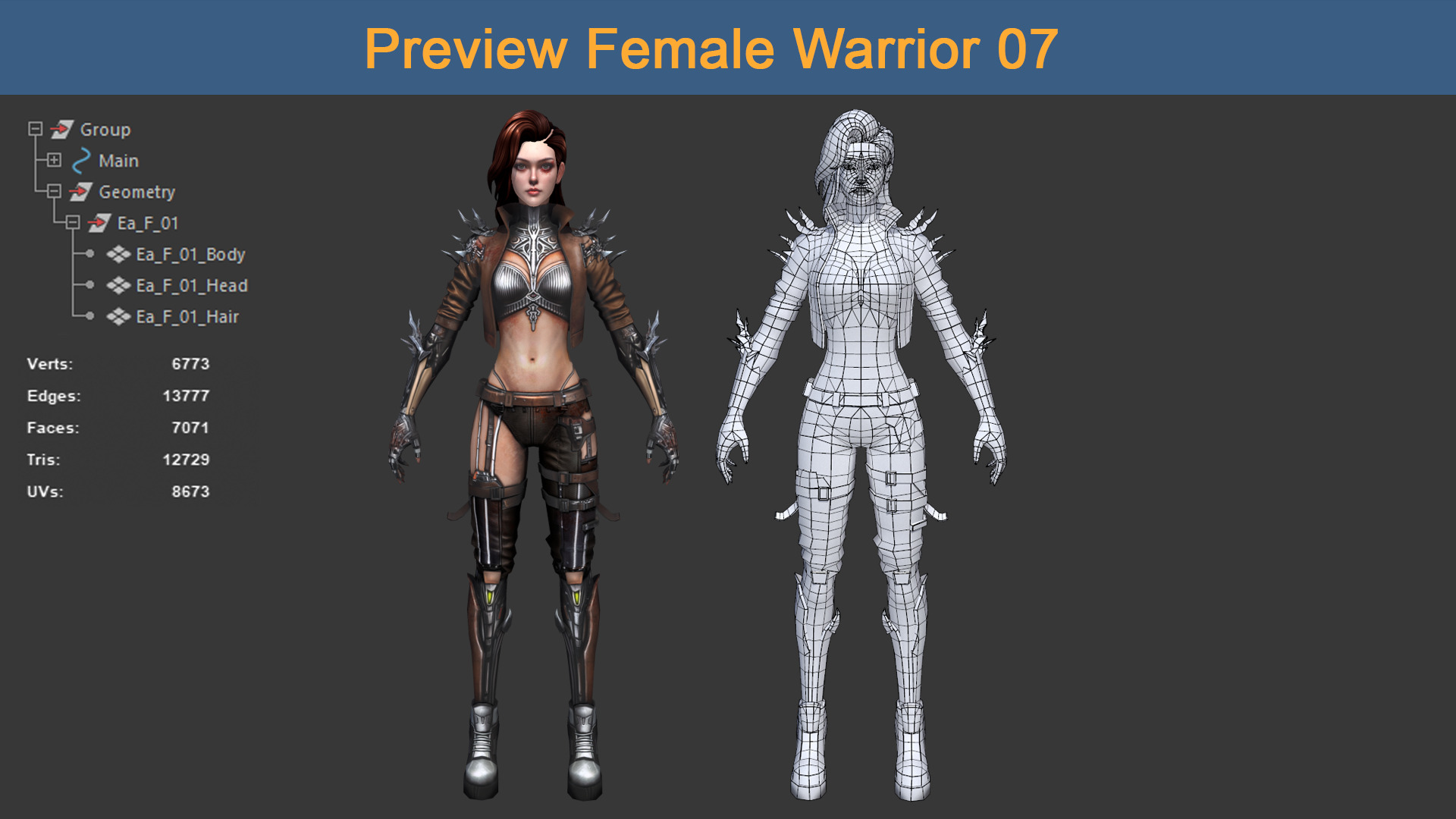 Character Female Warriors 07 - Ready for game Low-poly 3D model_3