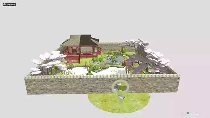 Vintage Retro Japanese Garden Kit Set Zen Dry Landscape Modular 3D model