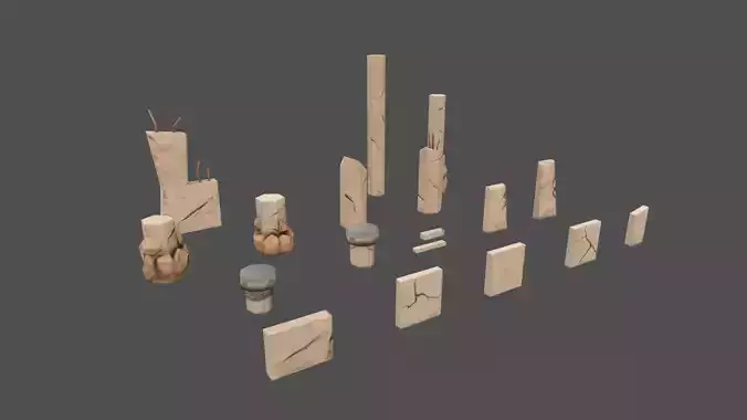 Road blocks and barriers stylized lowpoly models 02