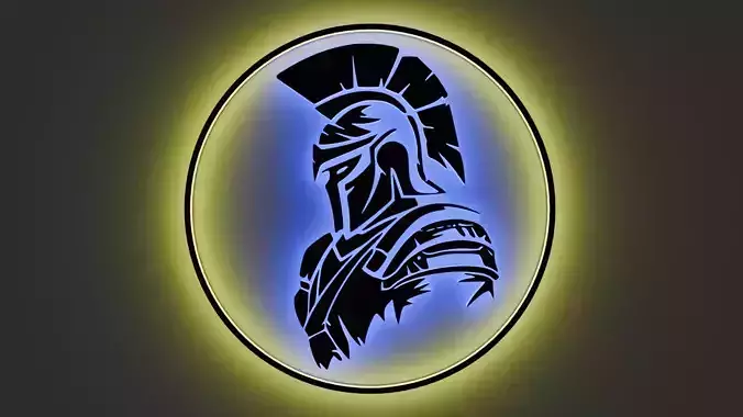A stylized Spartan warrior in a helmet 3d model logo