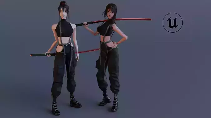 Cyberpunk Tech Wear Girl - Game Ready - 3D character model Low-poly 3D model