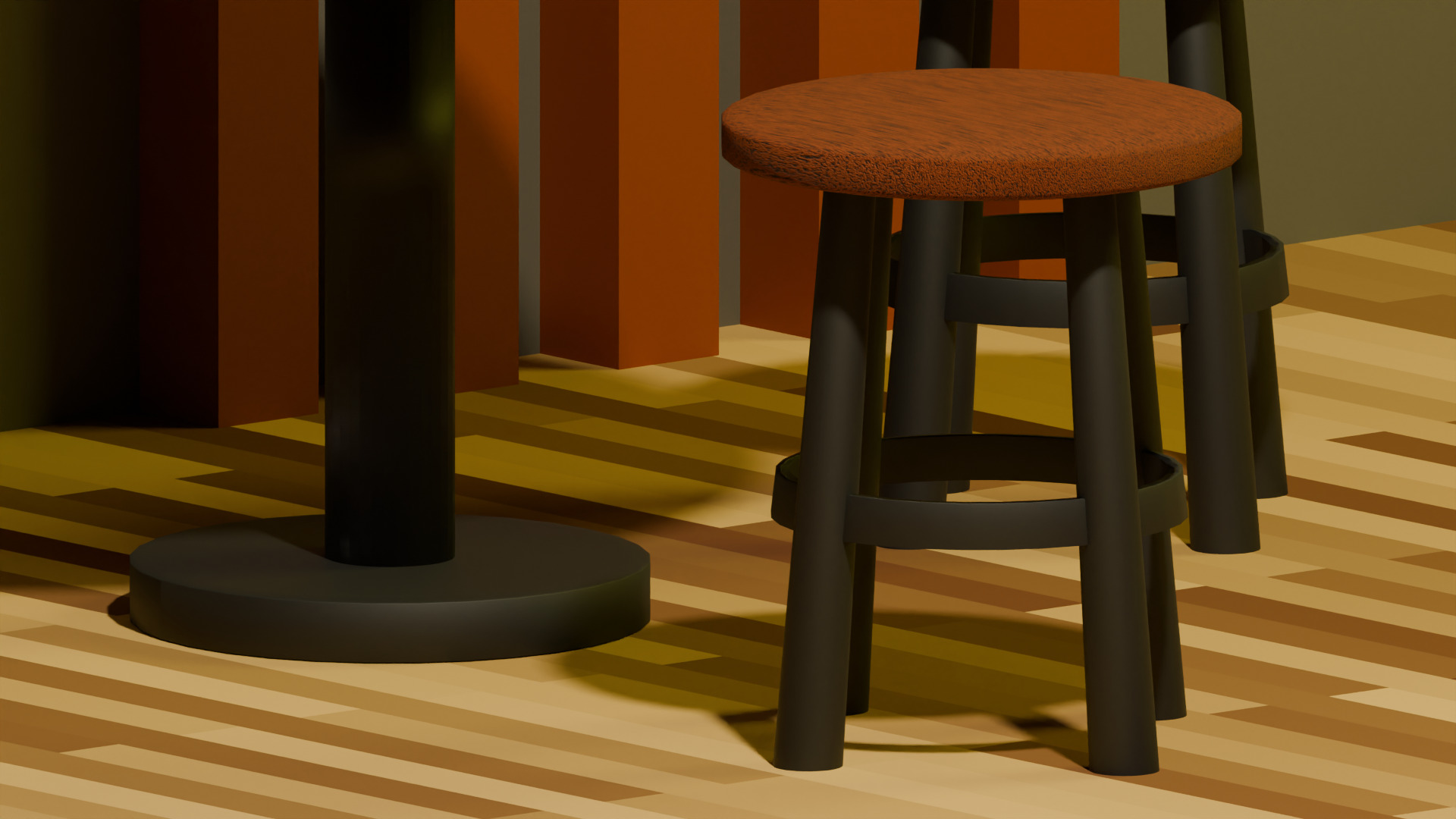 Full Scene Classic Round Stool 3D model_9