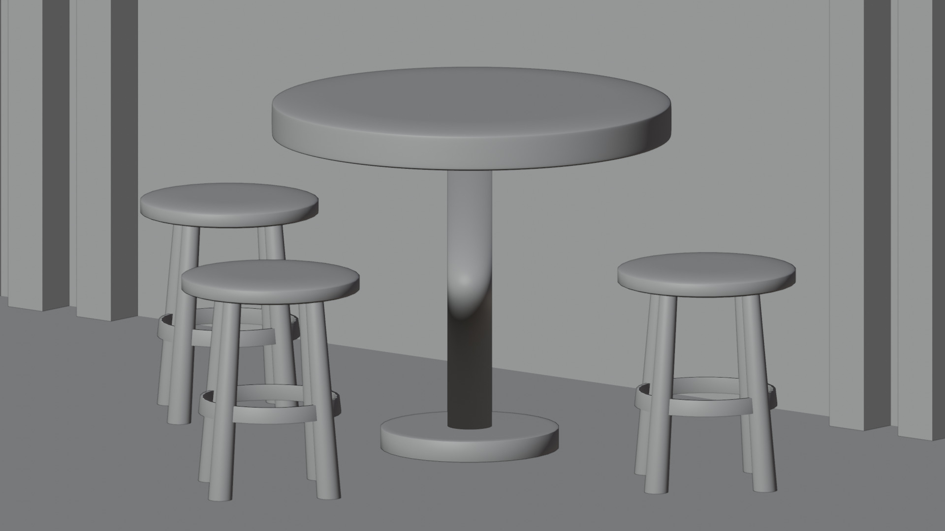 Full Scene Classic Round Stool 3D model_2