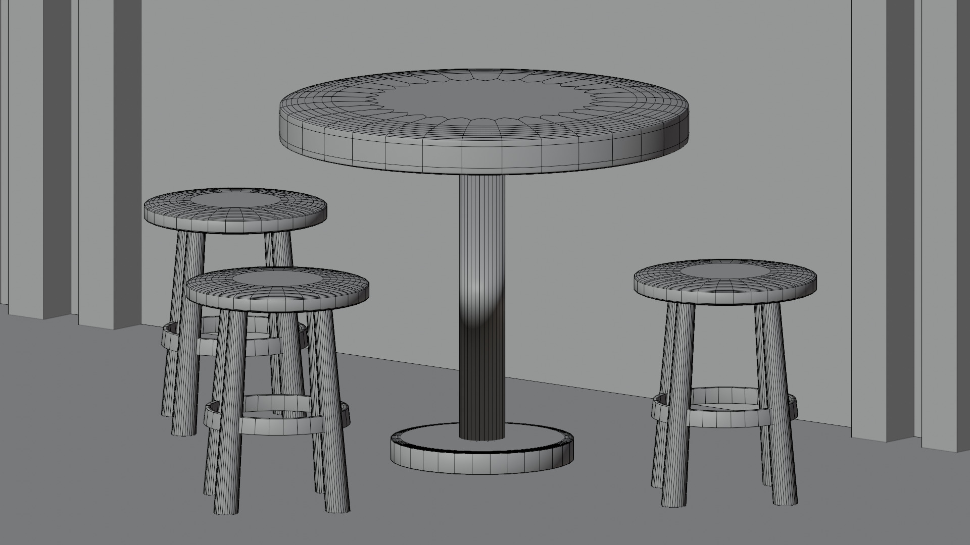 Full Scene Classic Round Stool 3D model_3