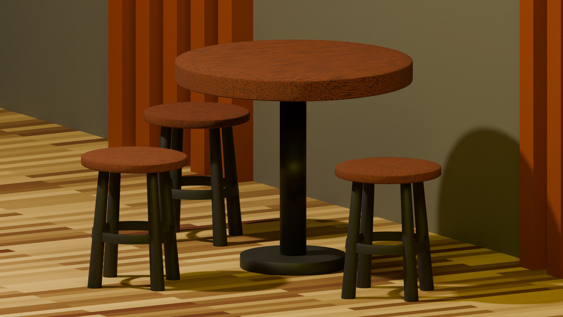 Full Scene Classic Round Stool 3D model_5