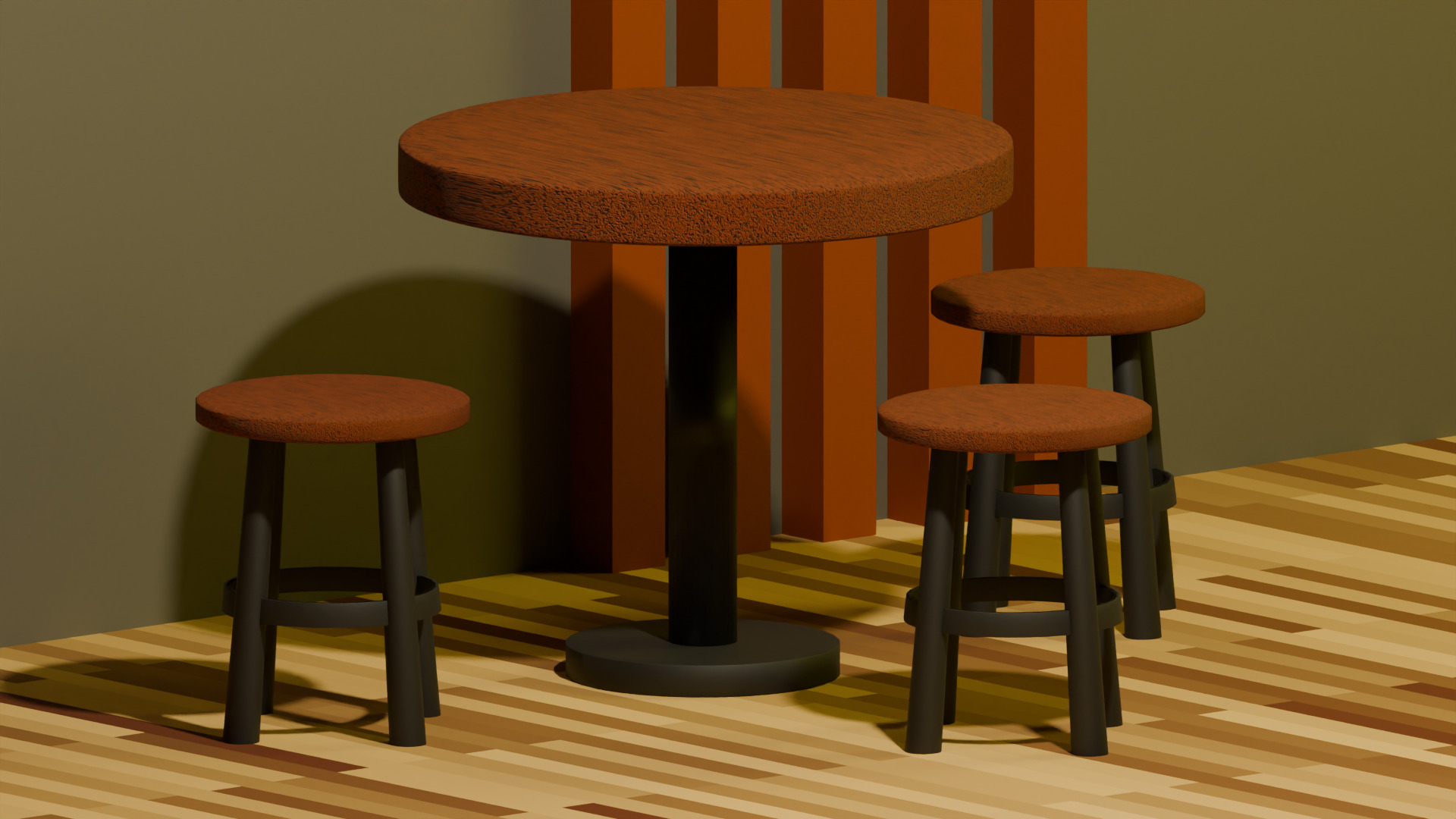 Full Scene Classic Round Stool 3D model_6