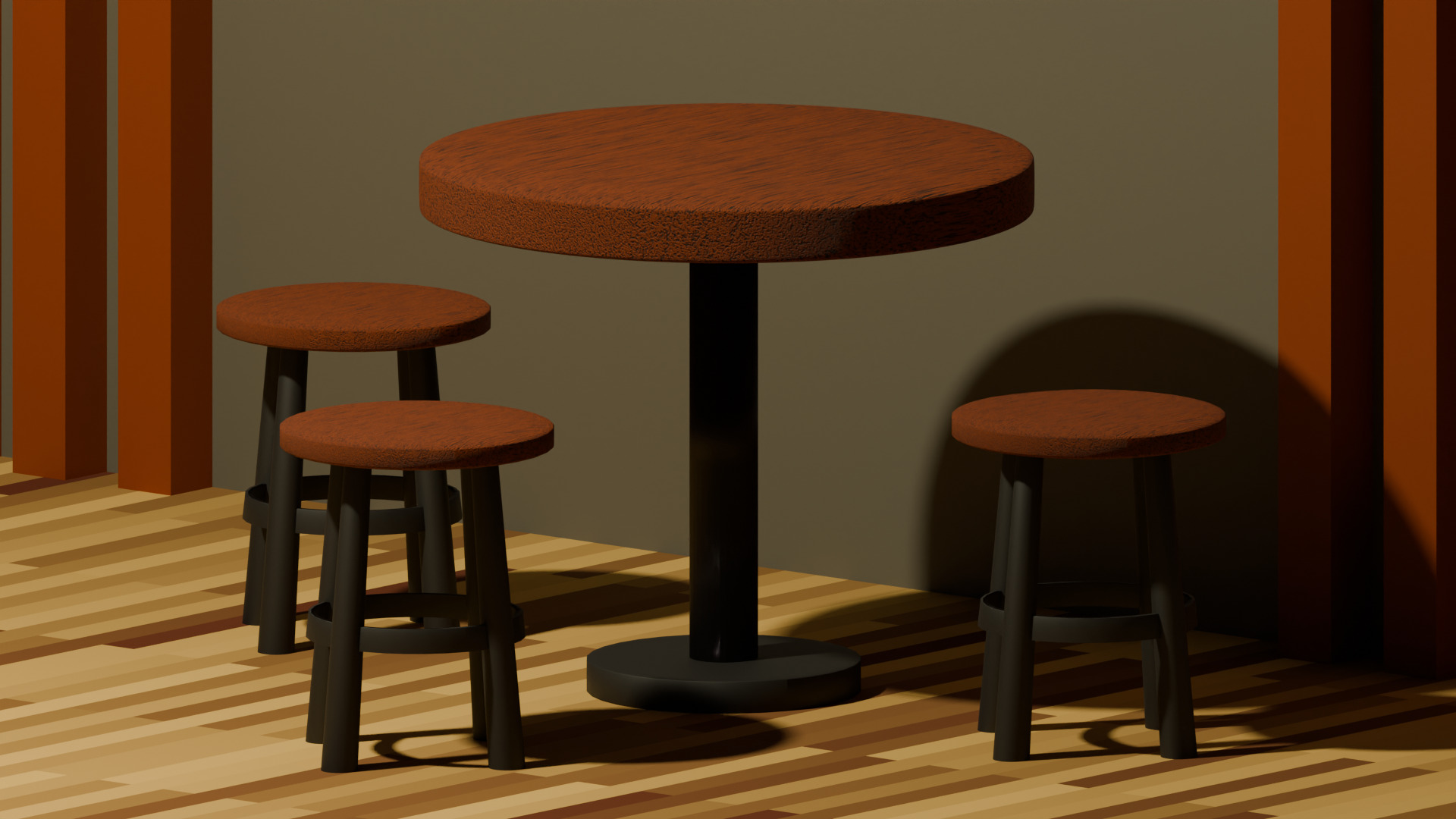 Full Scene Classic Round Stool 3D model_4