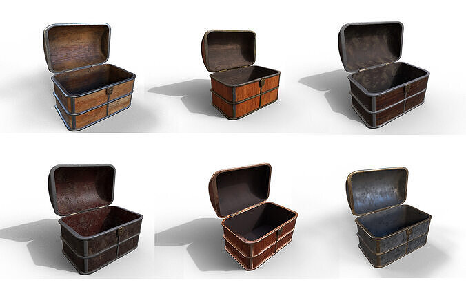 Pack 6 Chest-Storage Box 3D Model Low-poly 3D model
