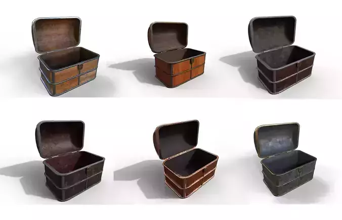 Pack 6 Chest-Storage Box 3D Model Low-poly 3D model
