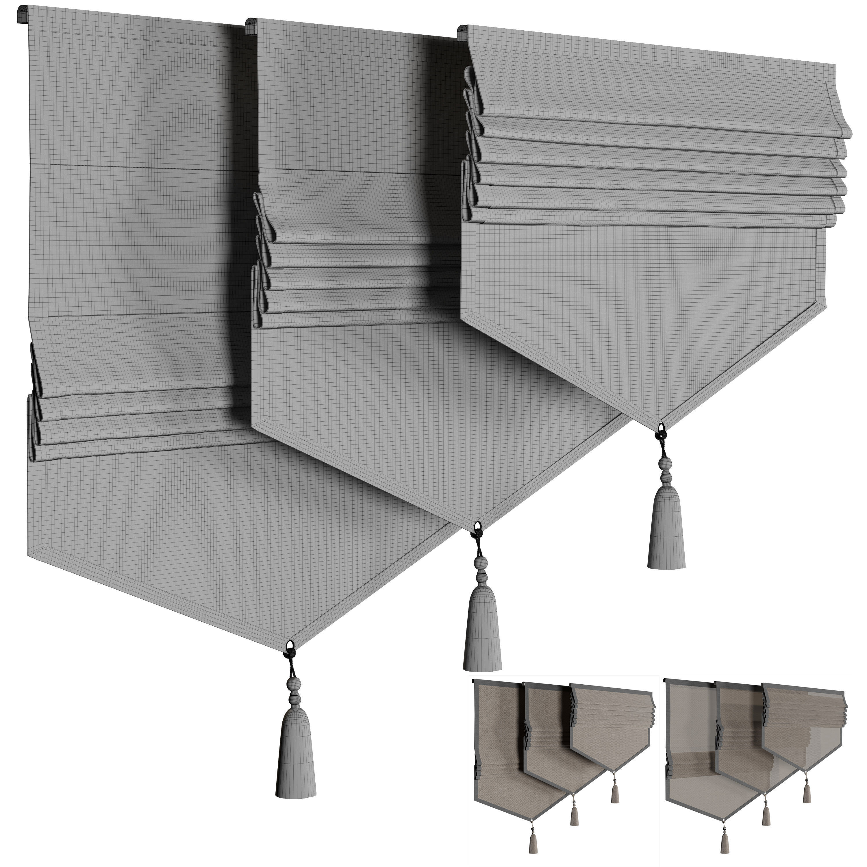 Roman blinds - Patterned Curtain Set 06 Low-poly 3D model_6