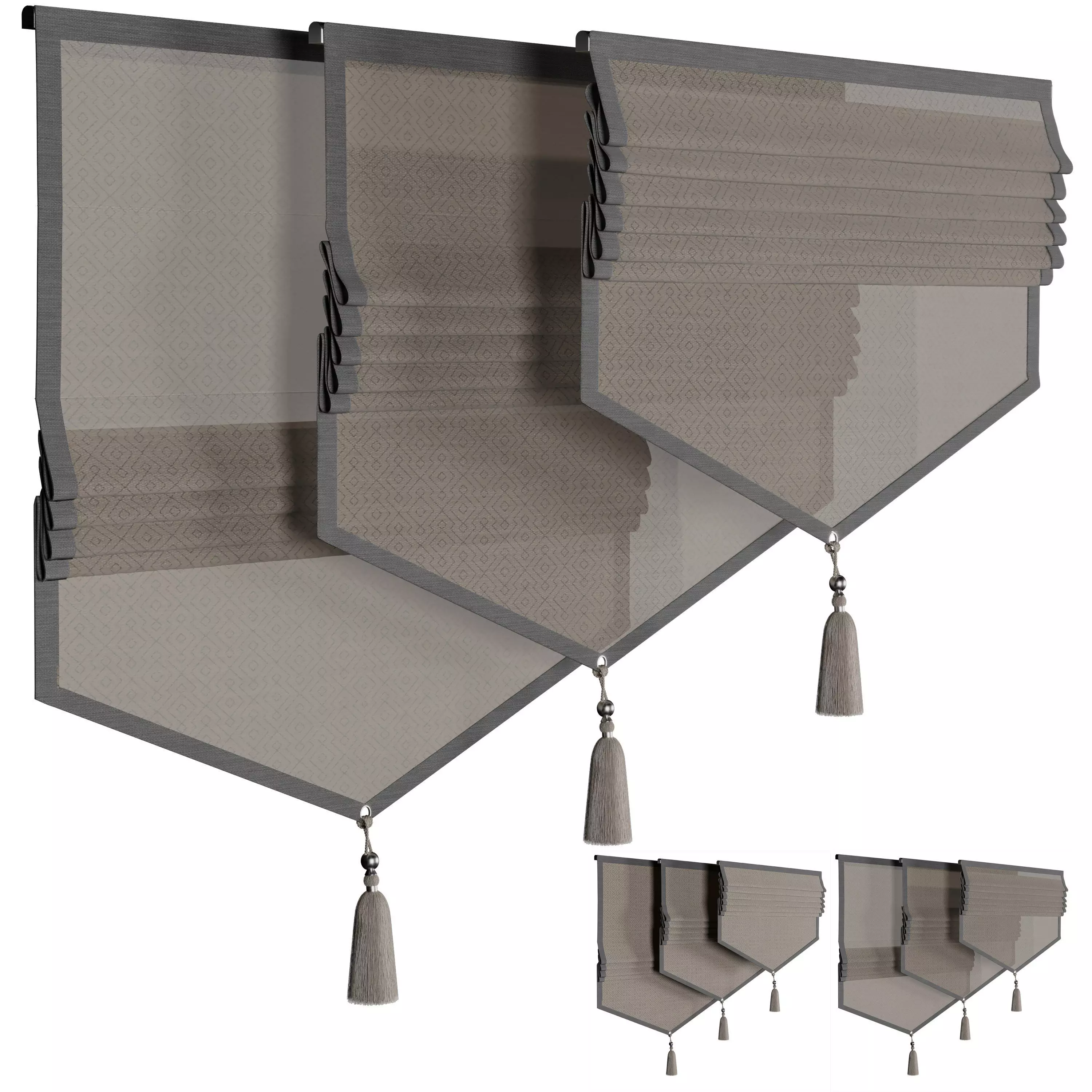 Roman blinds - Patterned Curtain Set 06 Low-poly 3D model_0