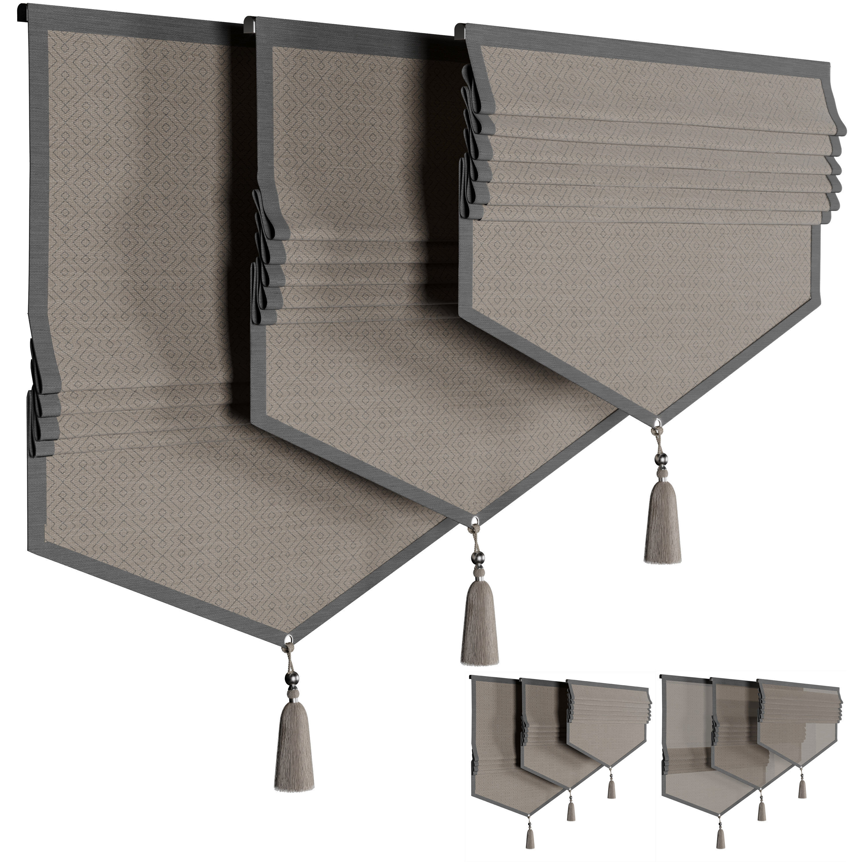 Roman blinds - Patterned Curtain Set 06 Low-poly 3D model_3