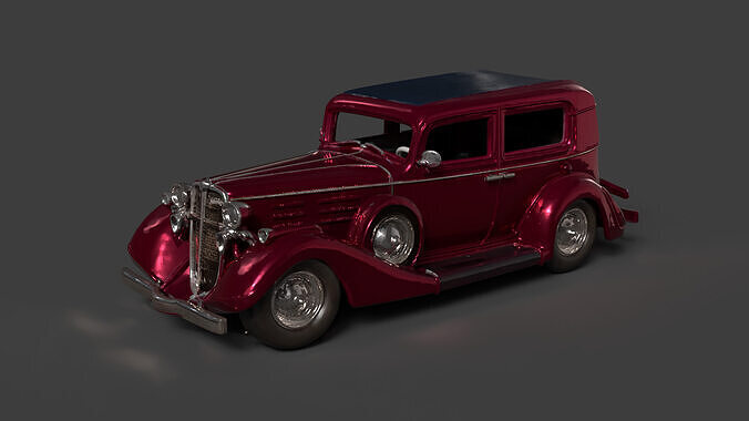 Chinese red vintage car   Low-poly 3D model