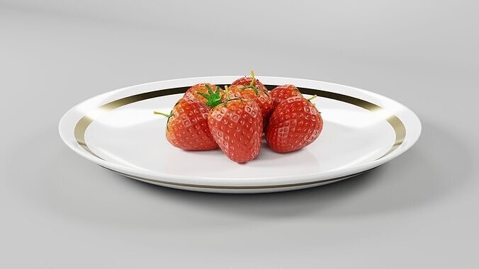 Strawberry with Plate CG1 3D model 2