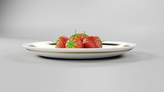 Strawberry with Plate CG1 3D model 3