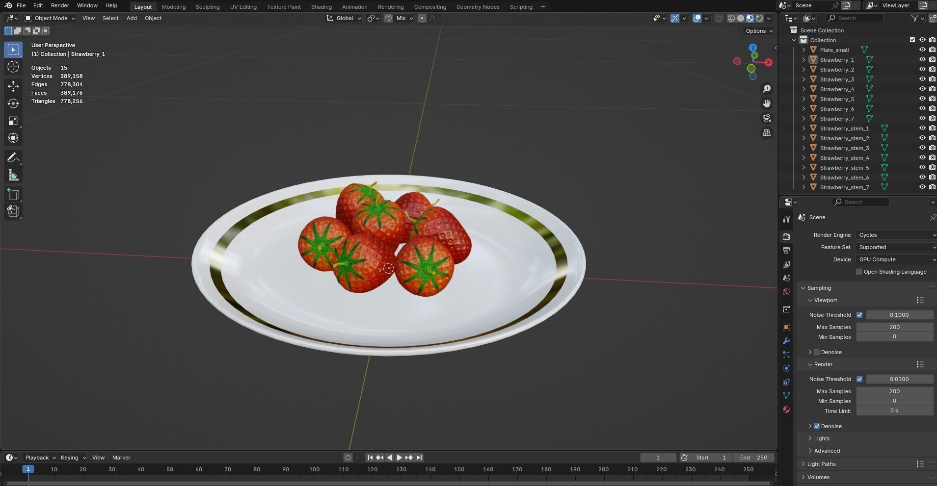 Strawberry with Plate CG1 3D model_9