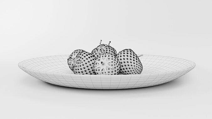 Strawberry with Plate CG1 3D model 6