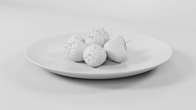 Strawberry with Plate CG1 3D model 4