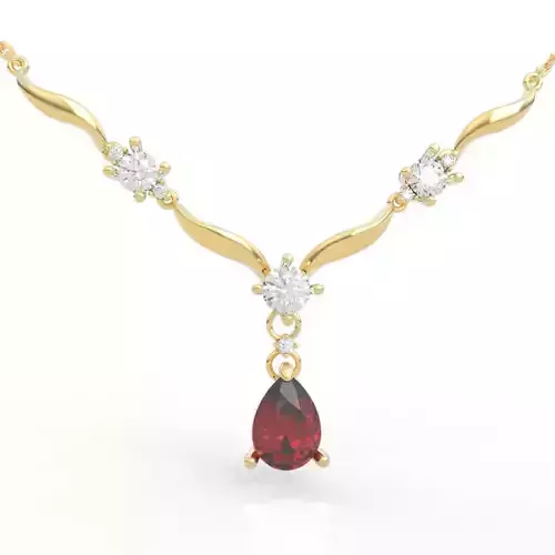 Elite Diamond V-Shape Pendant Necklace with Pear Drop