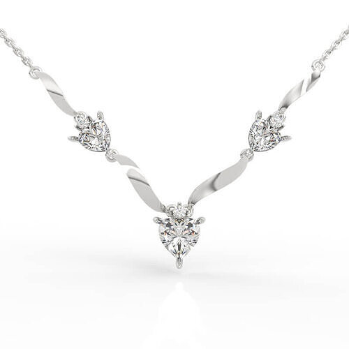 Romantic Three Heart Gemstone V-Necklace 3D print model